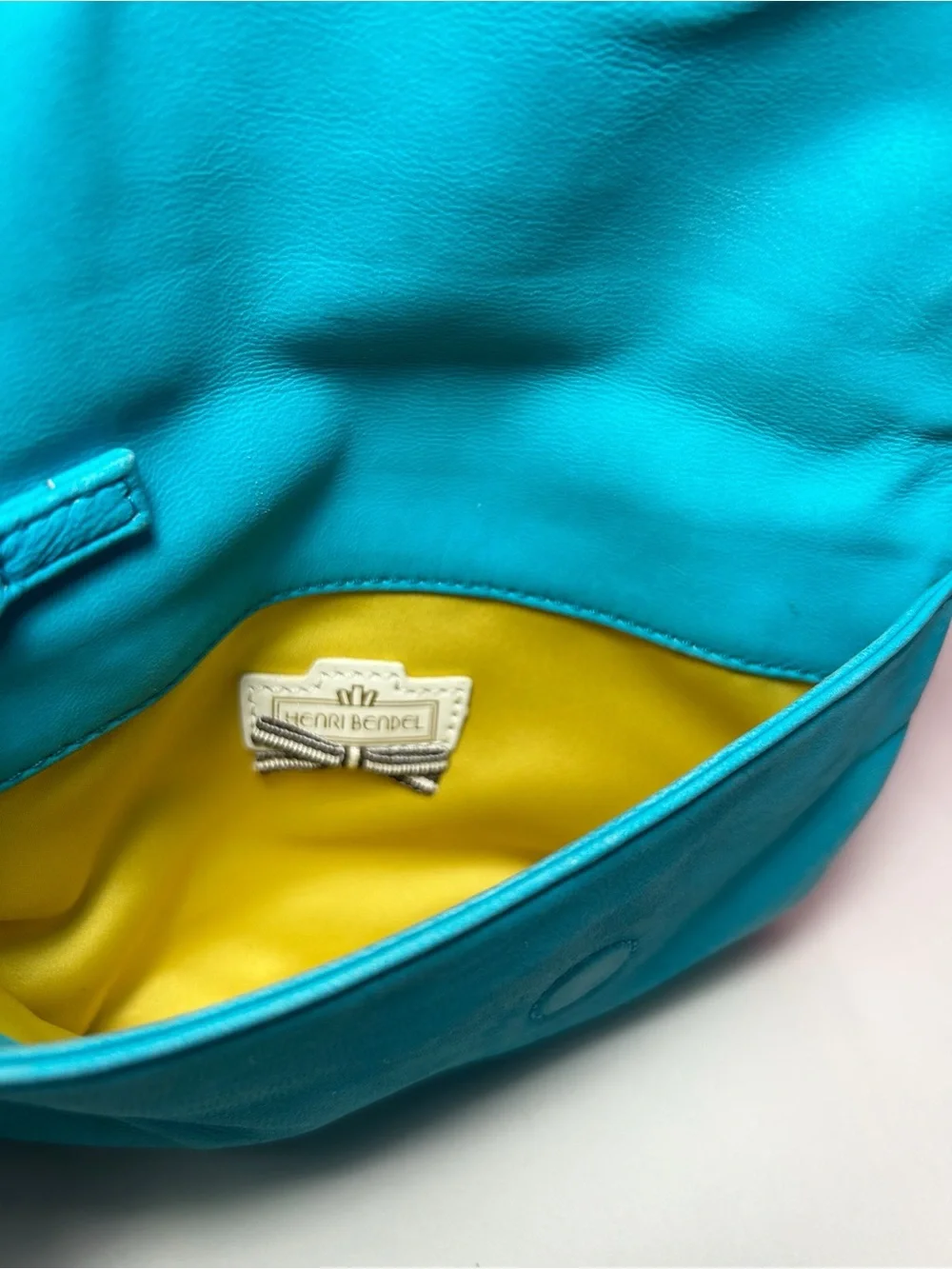 Henri Bendel Turquoise/Aqua Suede Fold Over Clutch Wristlet